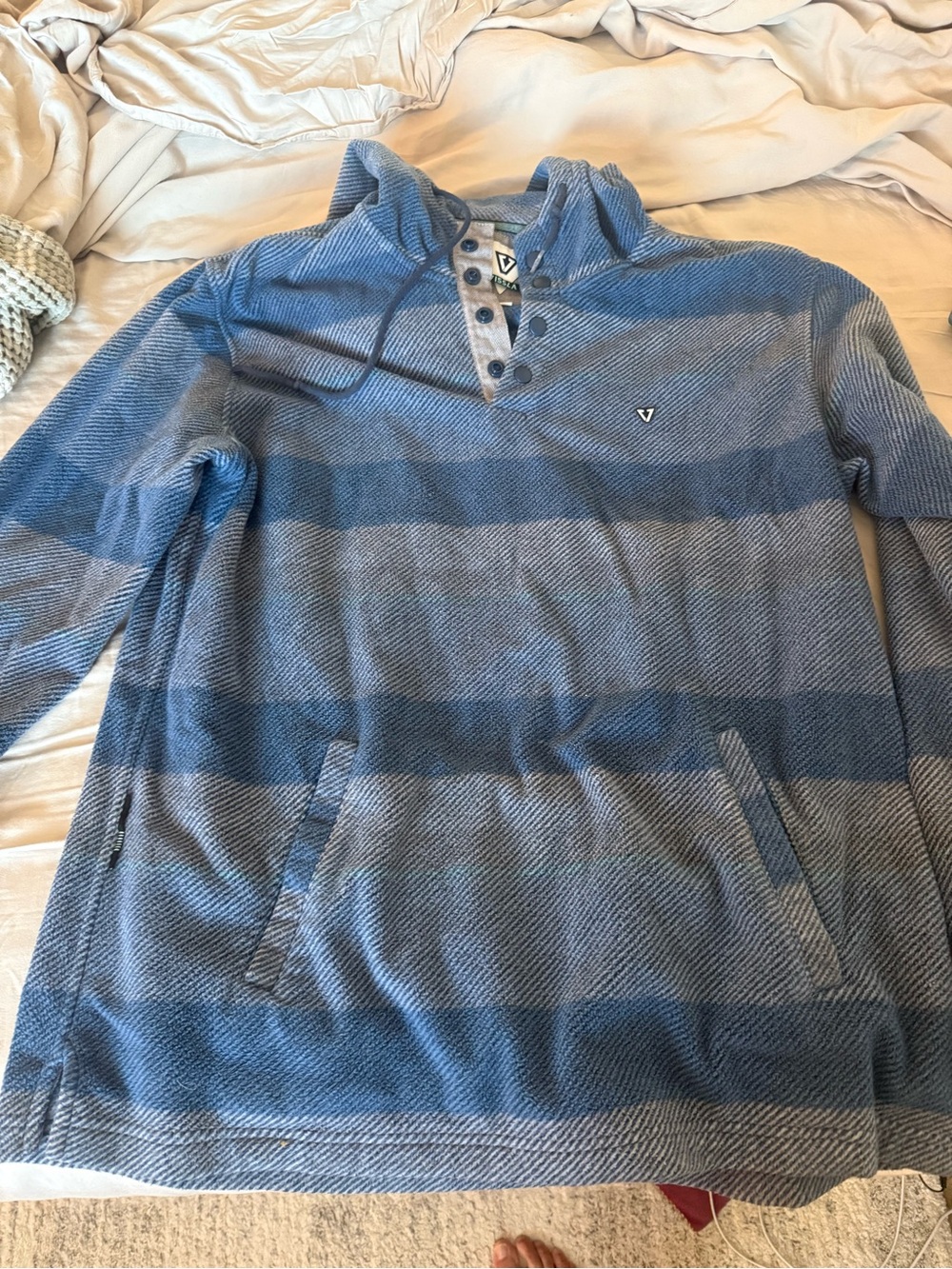 VISSLA Blue Striped Zip-Up Henley Sweater